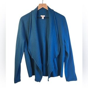 Chico’s 100% Wool Blue Open Front Women's Sweater cardigan Jacket Size 2 (Large)